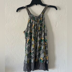 Anthropologie-Style Floral & Stripe Halter Neck Tank – Size S, Boho Festival Top